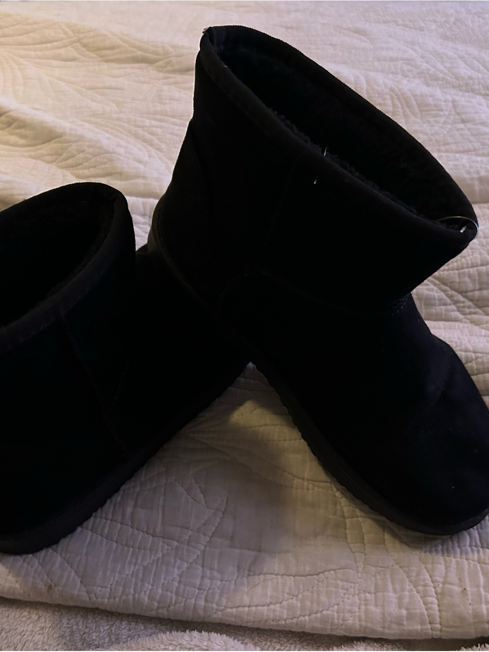 Classic Black Short Boots NOT Uggs fuzzy lining. Black leather suede like feel